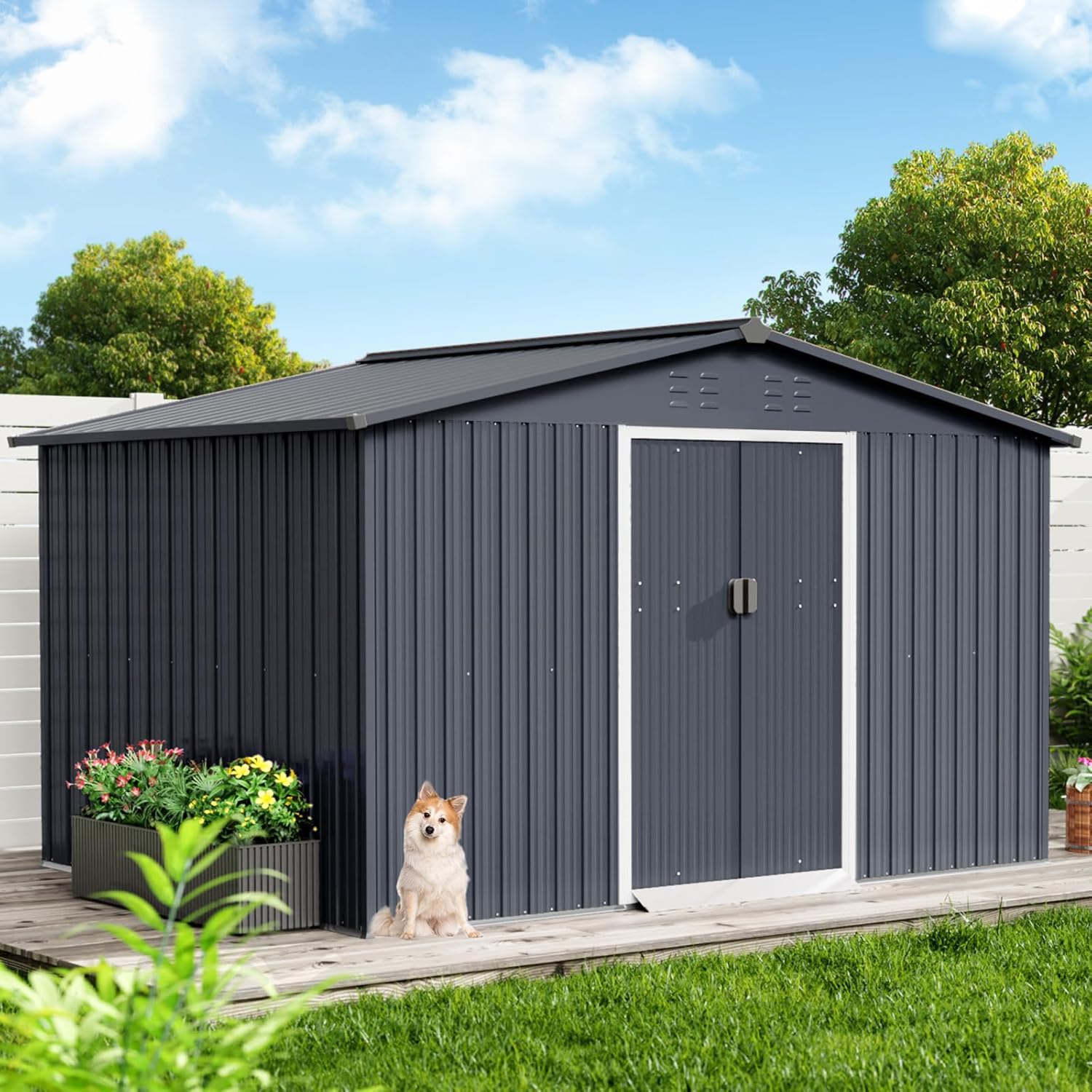烏越 Metal Shed VEIKOU Metal Storage Shed, 6x10FT Outdoor Storage